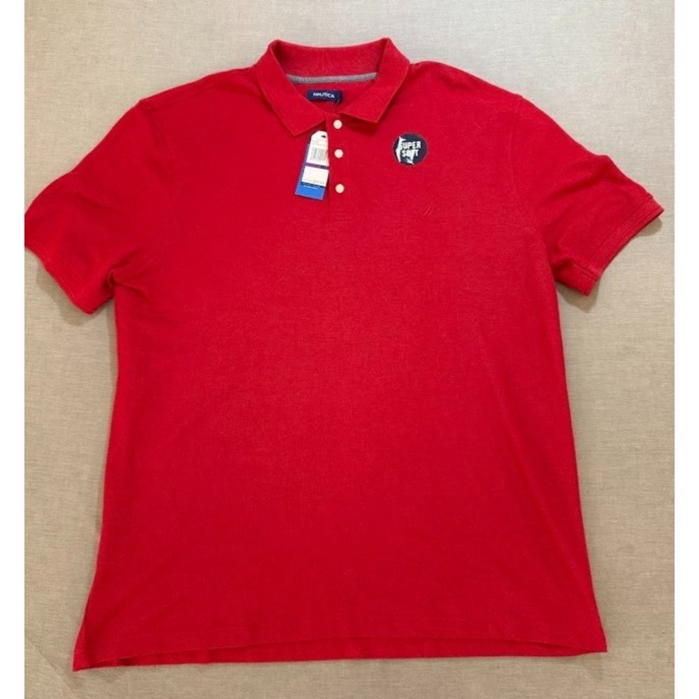 Nautica Super‎ Soft Polo Shirt Adult 2XL Red Short Sleeve Button Golfer Mens